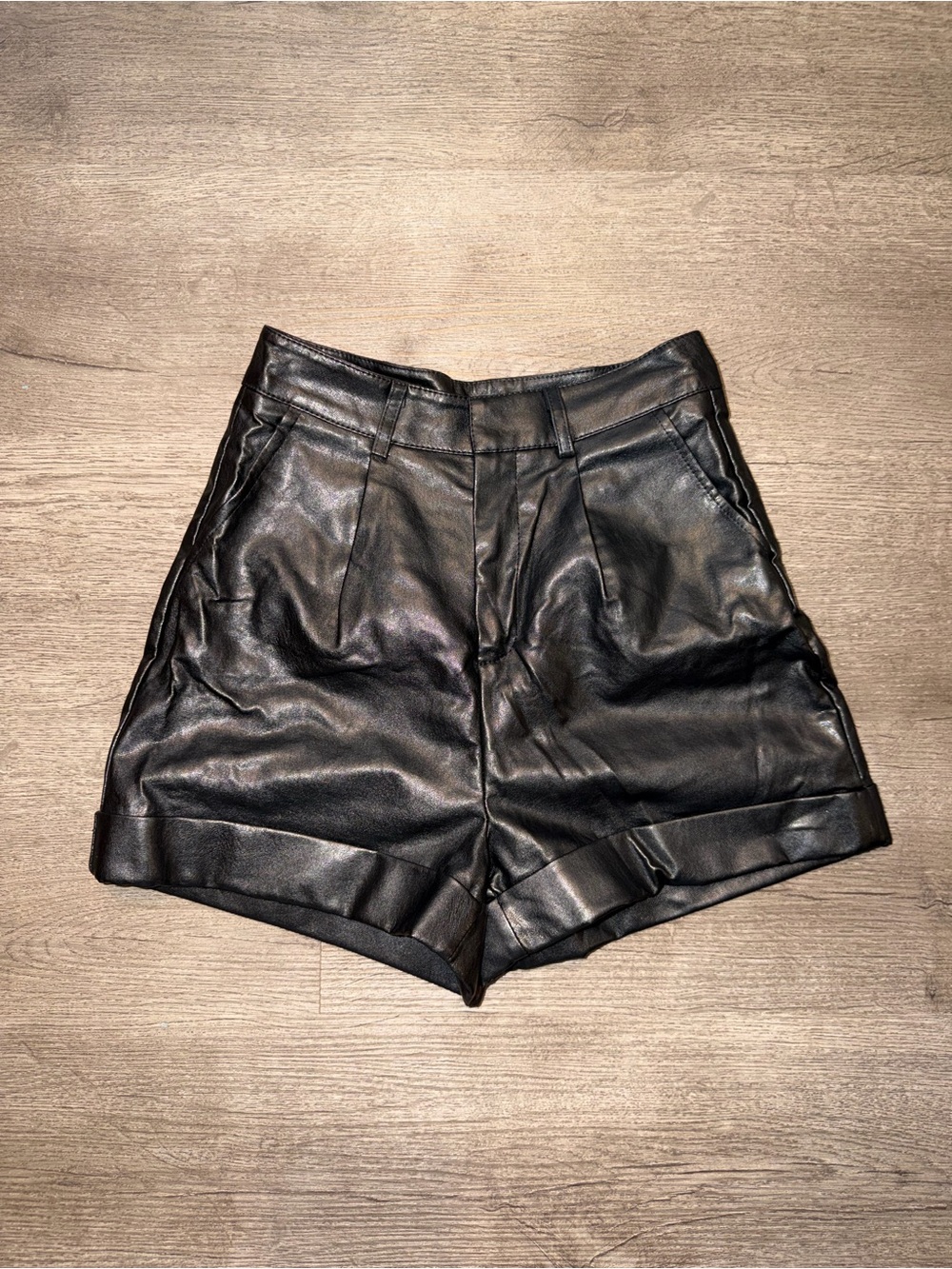 High-Waist Black Faux Leather Women's Shorts